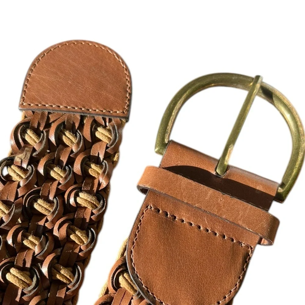 Ann Taylor Loft Genuine Leather Braided Woven Wide Belt Boho Casual